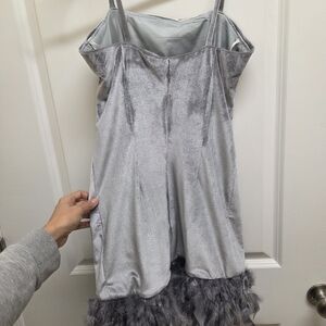 Elegant Silver Women's Sleepwear with Feather Trim